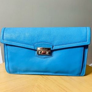 Cole Haan Zoe Leather Flap Top Clutch Blue Topaz